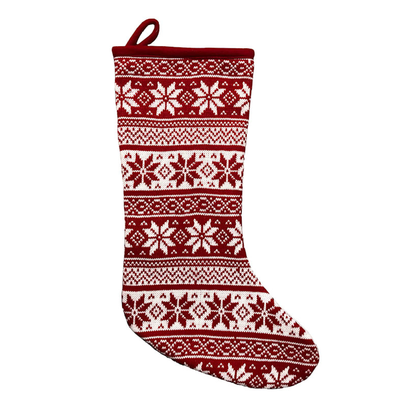 Red & White Knit Fleece Stocking, 20" | At Home