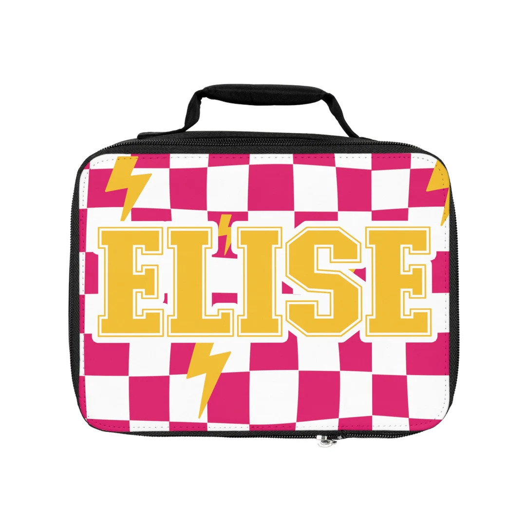 Custom Checkered Lightning Bolt Name Lunchbox, School Lunch Bag, Retro Checkerboard Insulated Lun... | Etsy (US)