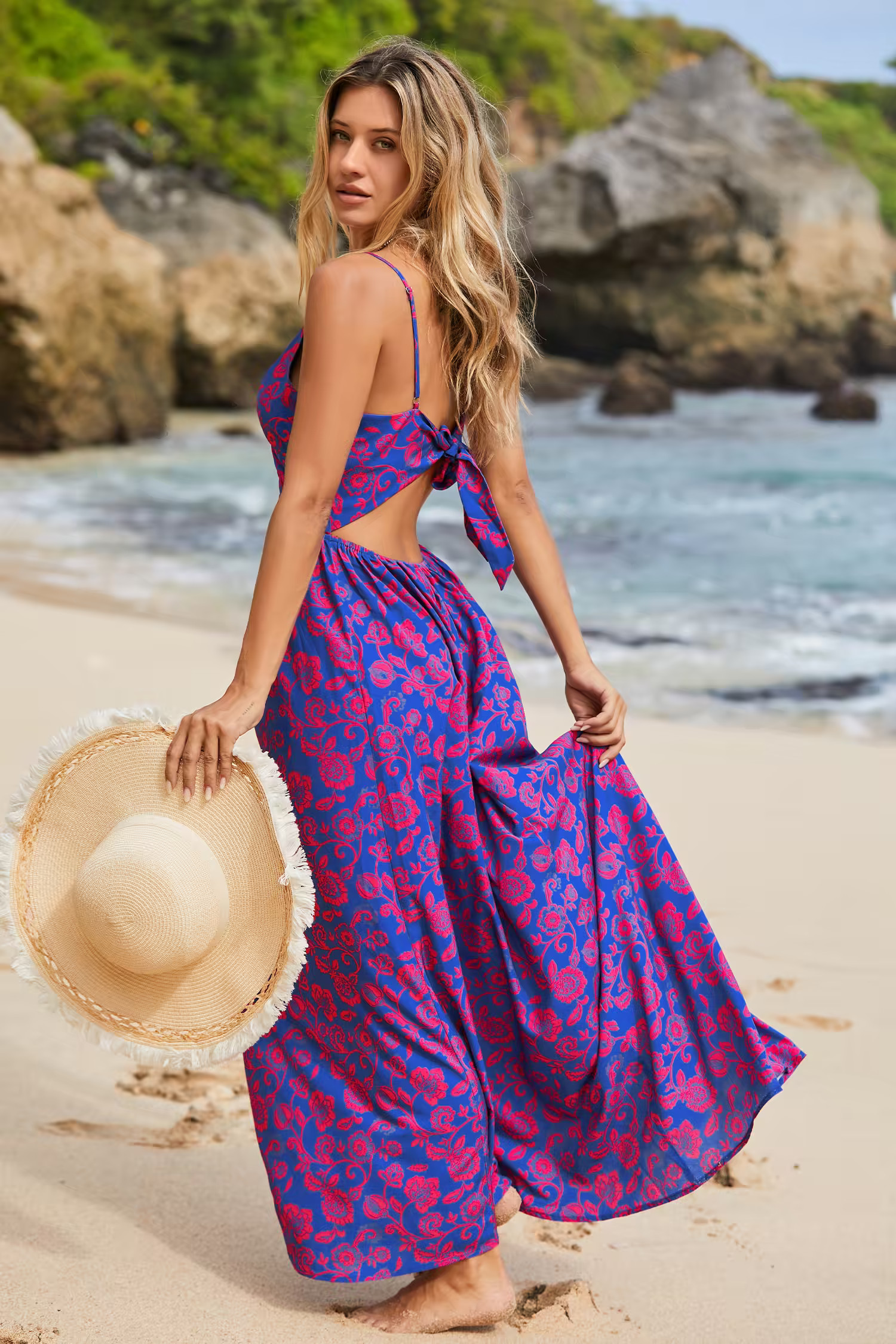 Floral Print Knotted V-Neck Maxi Dress | Cupshe US