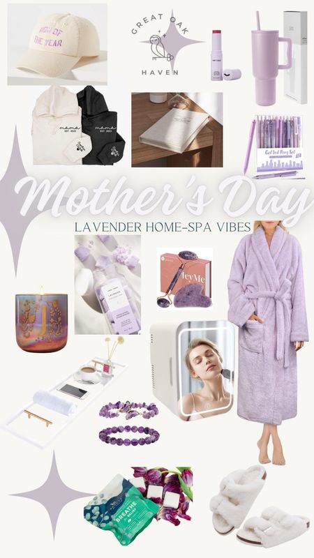 Lavender Mothers Day Home-Spa Vibes ✨

💜 Calming amethyst, bath tray, cozy robe, fuzzy sandals, mom gear, gratitude journal, mini cosmetic fridge, Icey face roller, bath bombs, shower steamers, and an amazing candle… 

🦋Because mothers deserve to be pampered 

✨many items are on sale now 

🫶Happy Mothers Day Mama
 ✌️ Kelly 

#LTKfindsunder100 #LTKsalealert #LTKGiftGuide