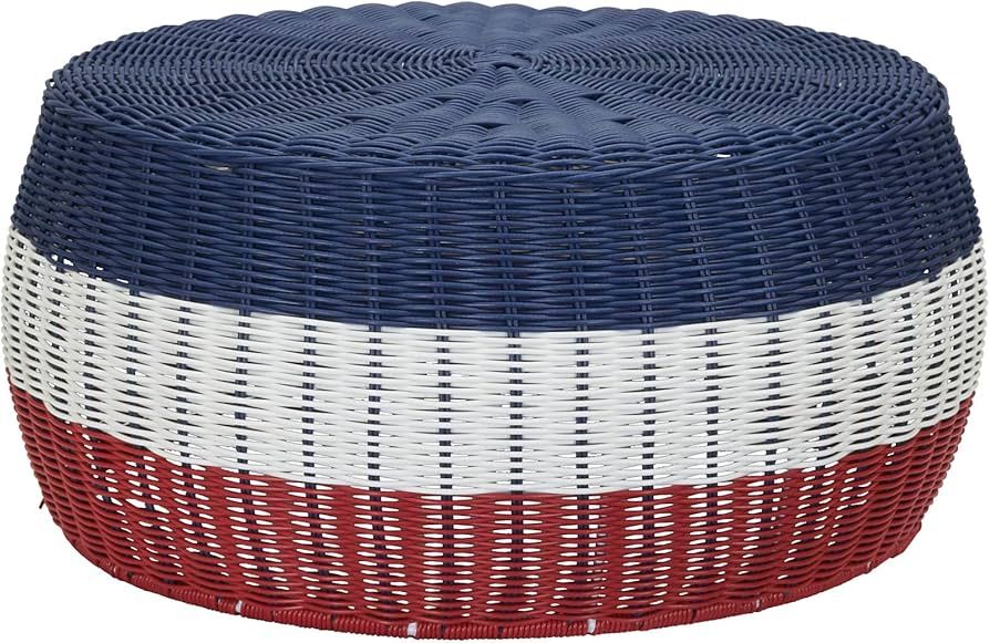 Household Essentials Handwoven Resin Ottoman Table, Blue, White and Red | Amazon (US)