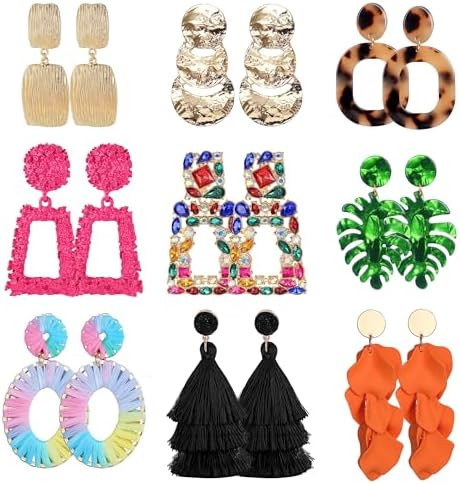 JeryWe 9 Pairs Clip on Earrings for Women Fashion Rattan Acrylic Tassel Drop Dangle Earrings Set ... | Amazon (US)