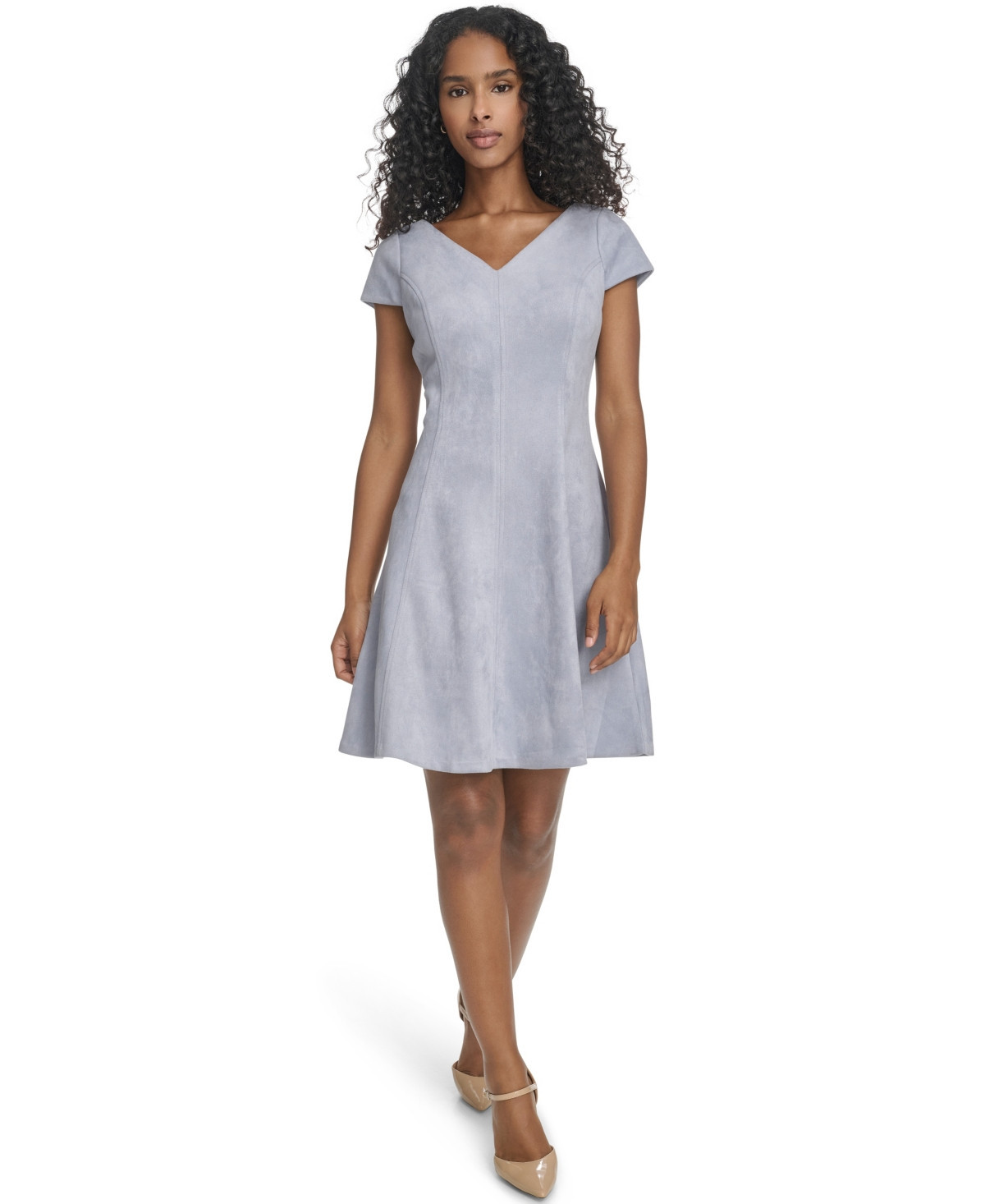 Calvin Klein Petite Short-Sleeve A-Line Dress - Slate | Macy's