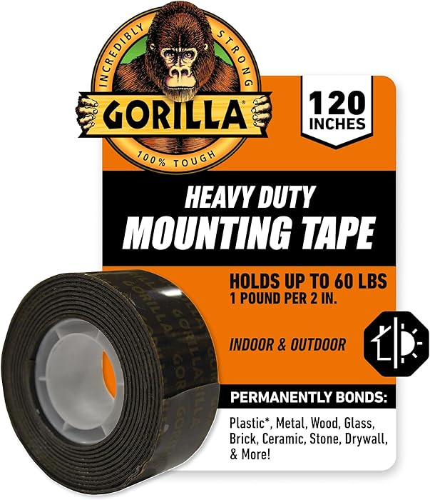 Gorilla Heavy Duty Double Sided Mounting Tape, Black Tape, 1" x 120" (Pack of 1) - Weatherproof f... | Amazon (US)