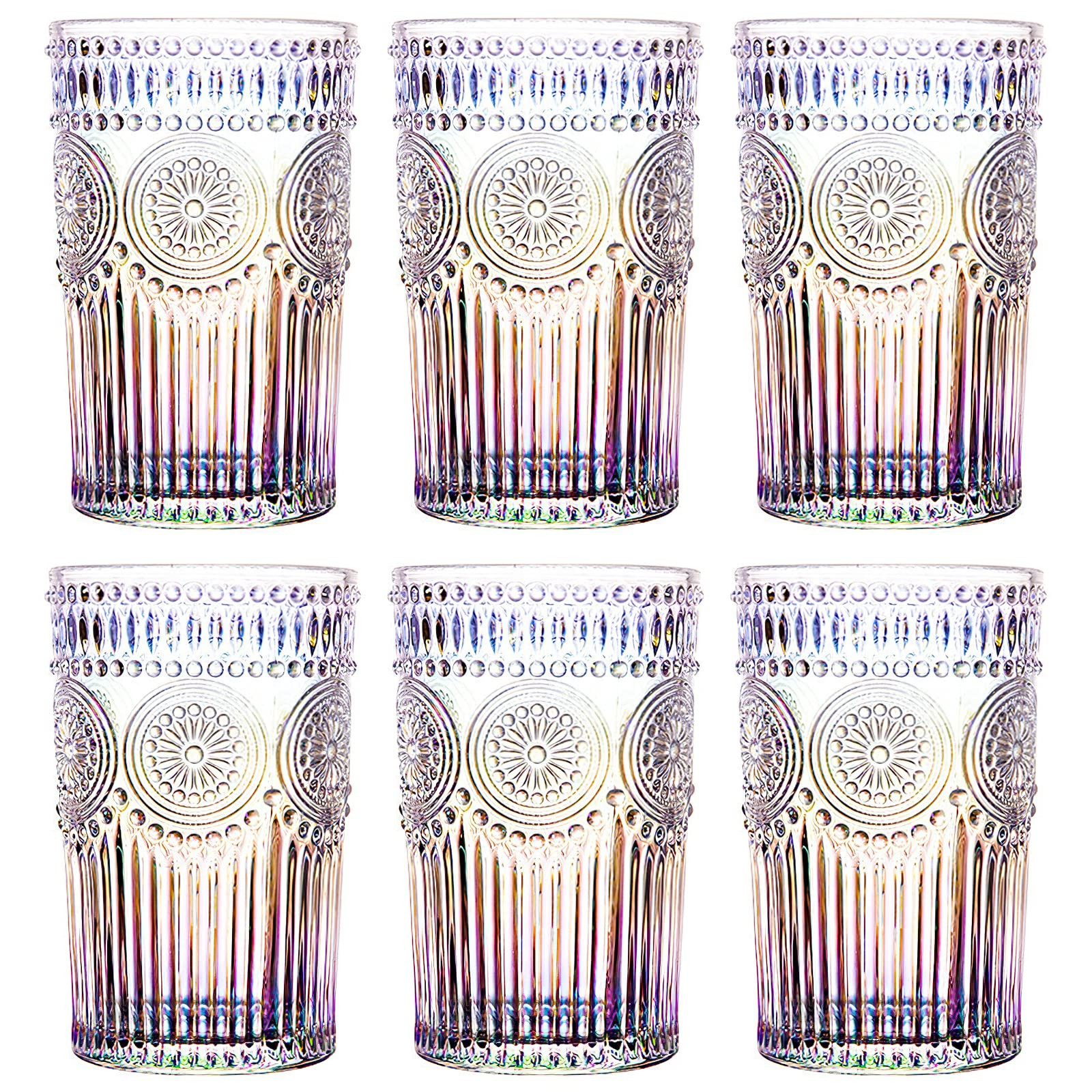 Kingrol 6 Pack 12 oz Romantic Water Glasses, Rainbow Drinking Glasses Tumblers, Vintage Glassware... | Amazon (US)