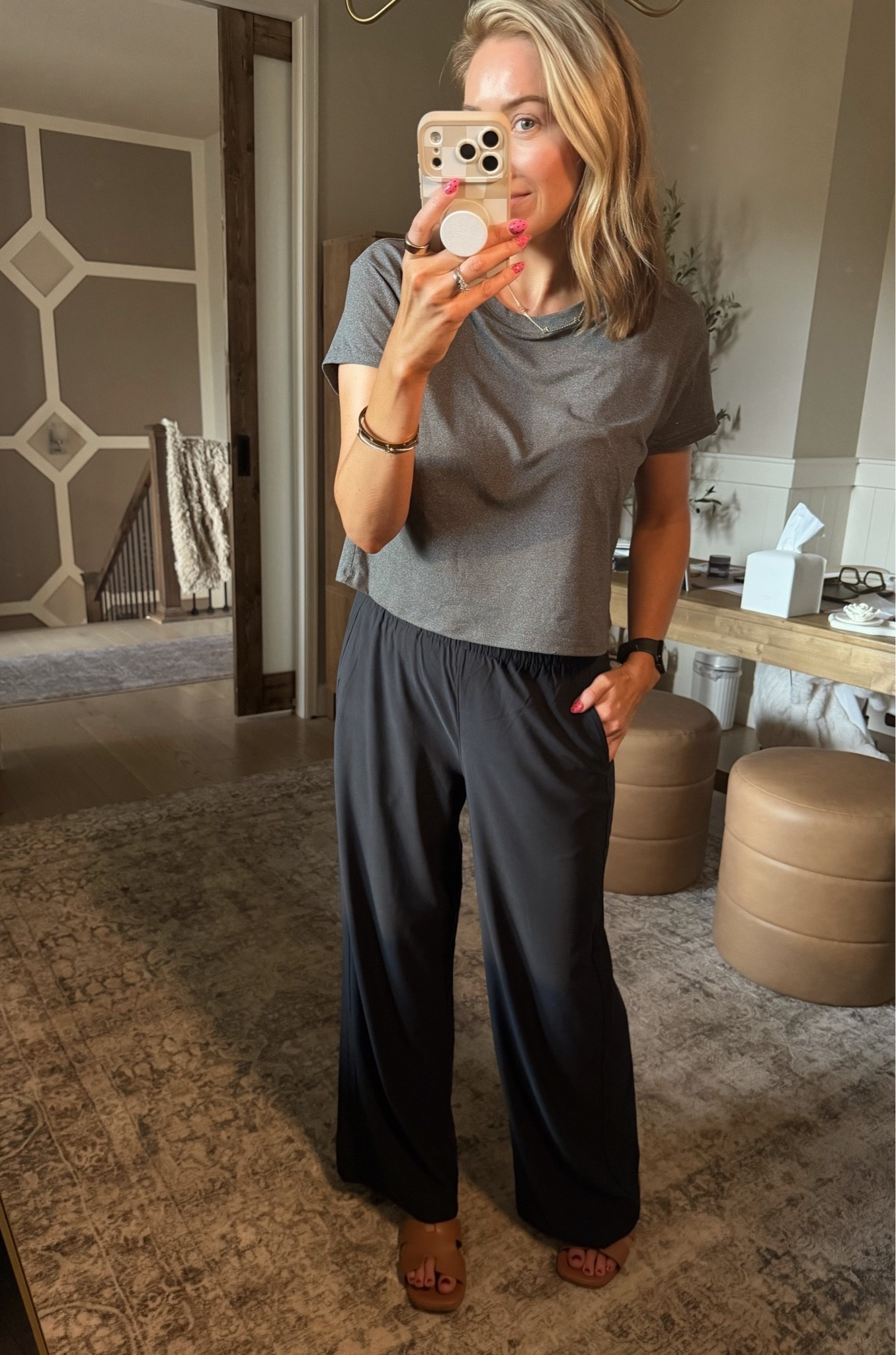 No LIE!! Best t-shirts—perfect length, hits right below belly button so you don’t even have to tuck it in, and it still looks put together!! Paired with these high waist pants that you can dress up or wear casual and they DON’T wrinkle!!! Have in maaaany colors. I could wear a combination of these 2 every day!! TTS. Wearing medium in both

#LTKdayinmylife #LTKSaleAlert #LTKActive