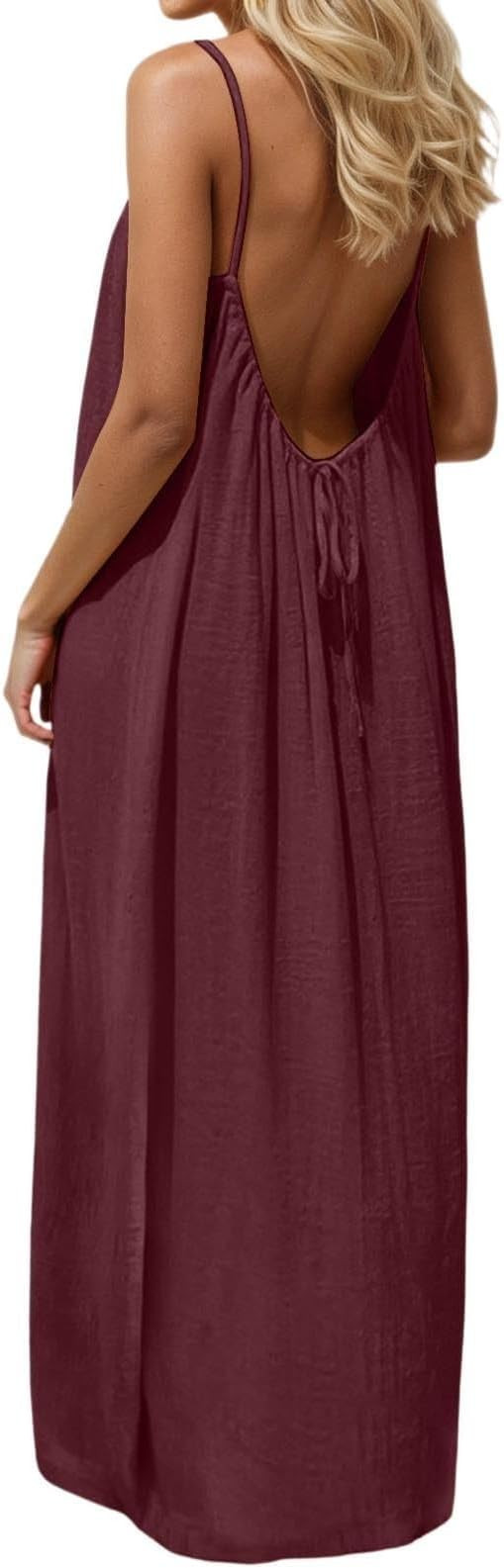 GaoCold Linen Backless Cami Dresses for Women Low Back Housedress Casual Flowy Maxi Dress Sleevel... | Amazon (US)