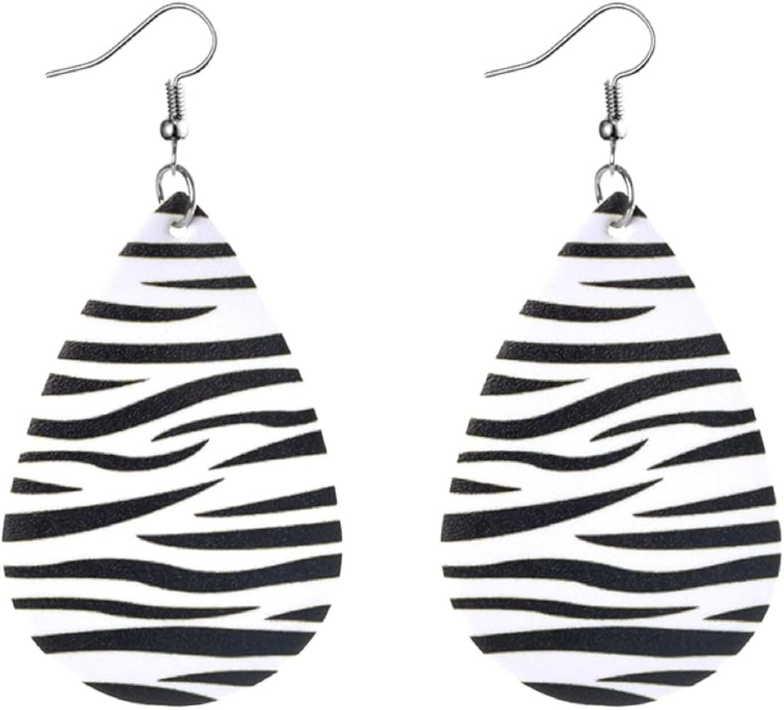 BOFILL Zebra Print Earrings for Women Leather Teardrop Animal Cute Accessories Dangle Lightweight... | Amazon (US)