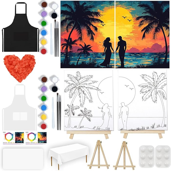 PAILIM 2 Pack Sip and Paint Kit for Adults Couples Painting Kit Pre Drawn Canvas to Paint at Home... | Amazon (US)
