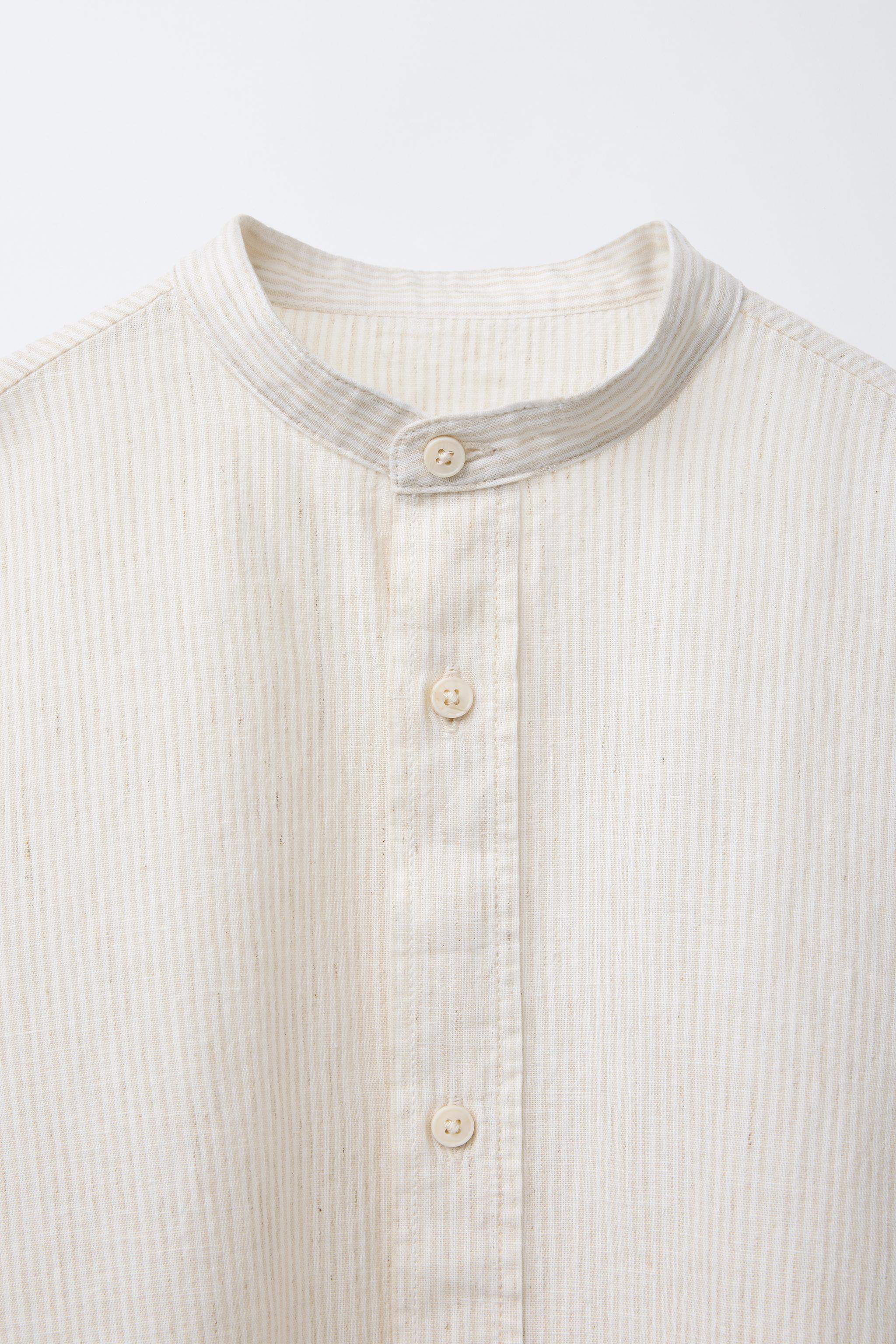 GESTREIFTES HEMD MIT STEHKRAGEN UND LEINENANTEIL | Zara DE