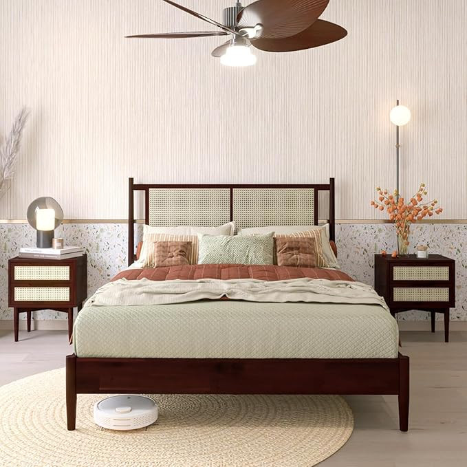 Bme Oliver Headboard Queen Size Bed Frame - 15-Inch Signature Design with Rattan Headboard, Bohem... | Amazon (US)