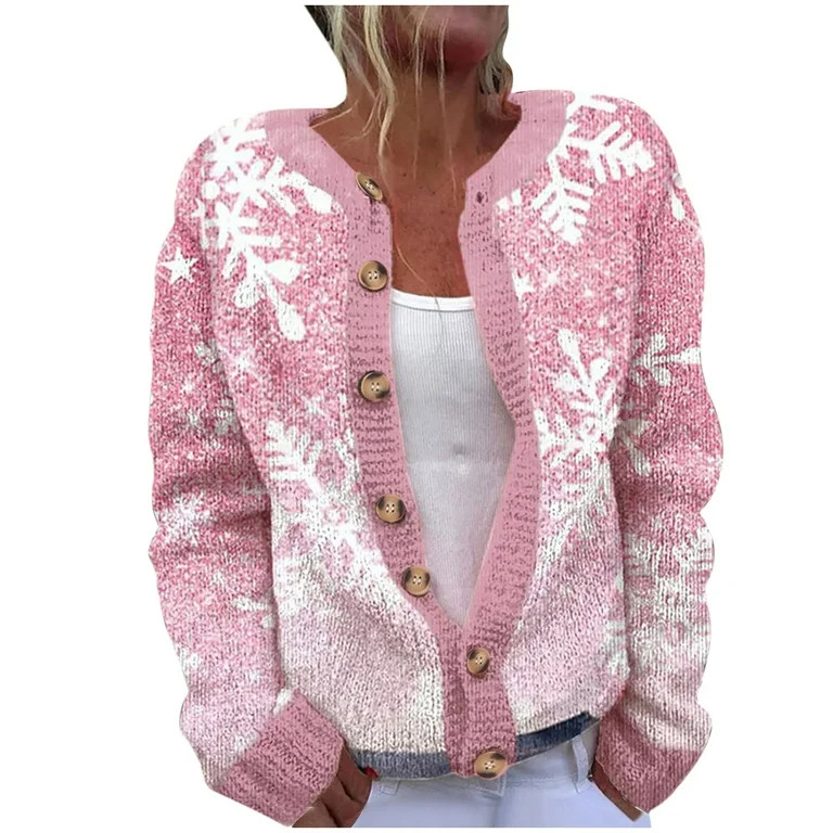 Up to 65 off!Lolmot Christmas Cardigan Ugly Christmas Sweaters for Women V Neck Button Down Sweat... | Walmart (US)