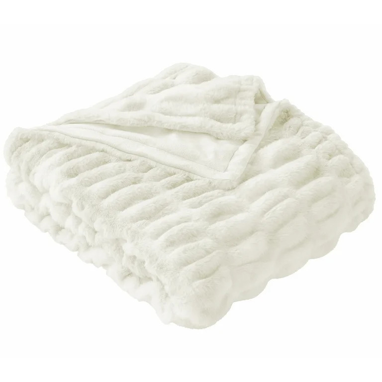 Better Homes & Gardens Ivory Ruched Faux Fur Throw, 50" x 72", Adult/Teen | Walmart (US)