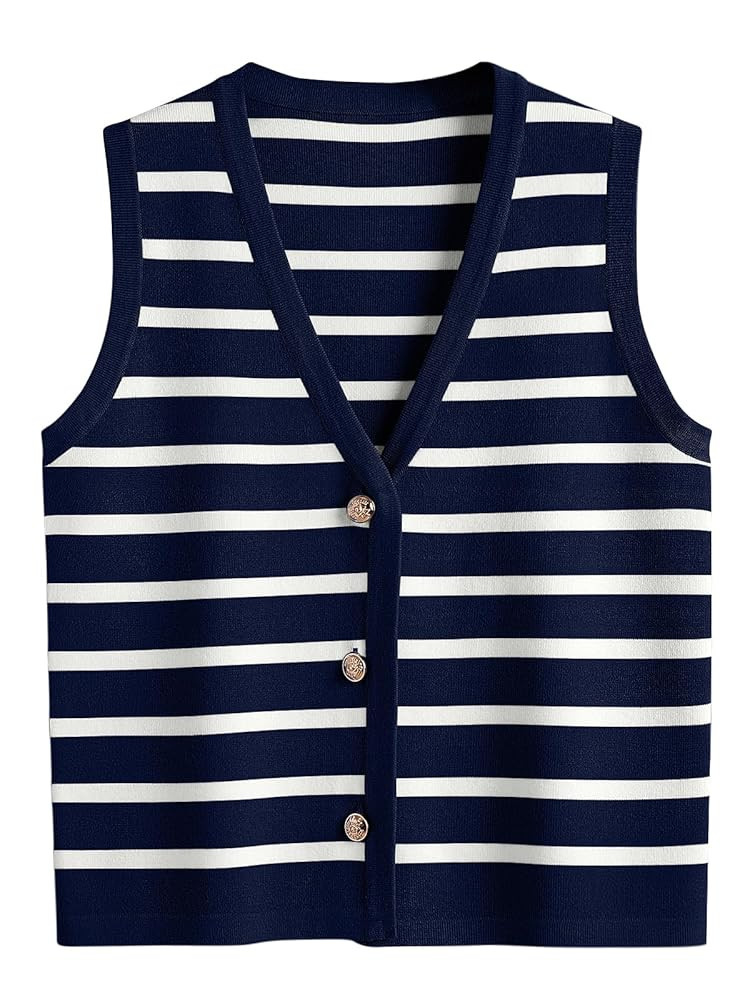 LILLUSORY Vest Tops for Women 2025 Fall Outfits Striped Sweaters Button Up Casual Shirts Blouses ... | Amazon (US)