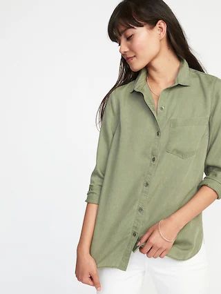 Old Navy Womens Relaxed TencelÂ® Shirt For Women Olive Through This Size L | Old Navy US