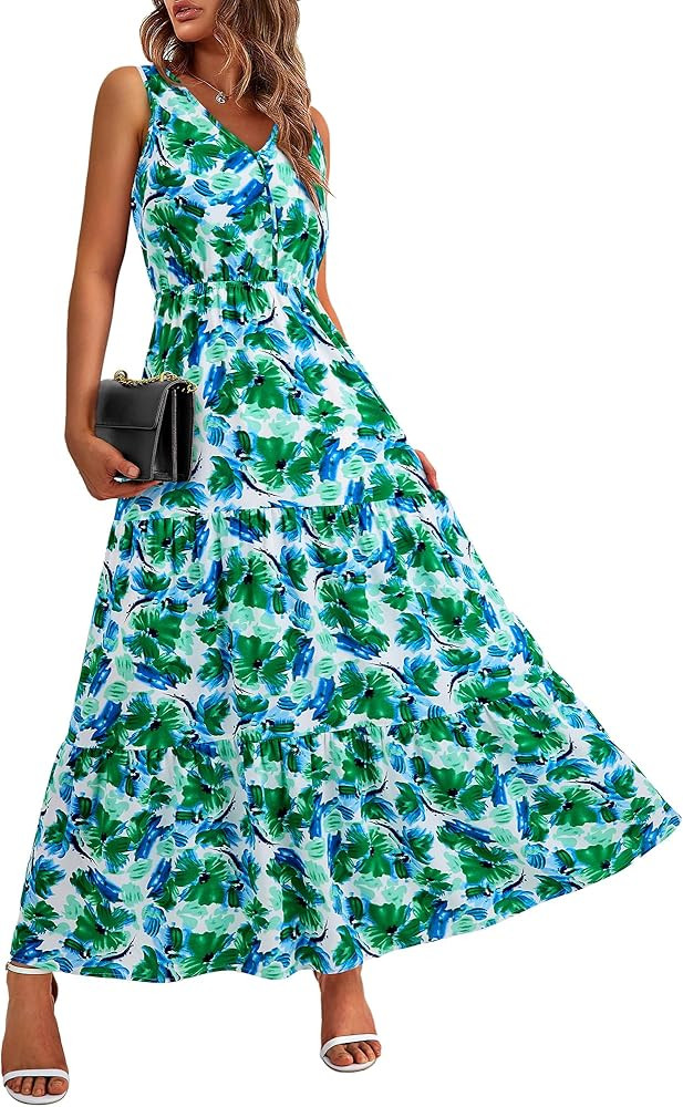 BTFBM Women Summer Dresses Casual Sleeveless Maxi Dresses Cute Floral Long Dress Wedding Guest Dr... | Amazon (US)