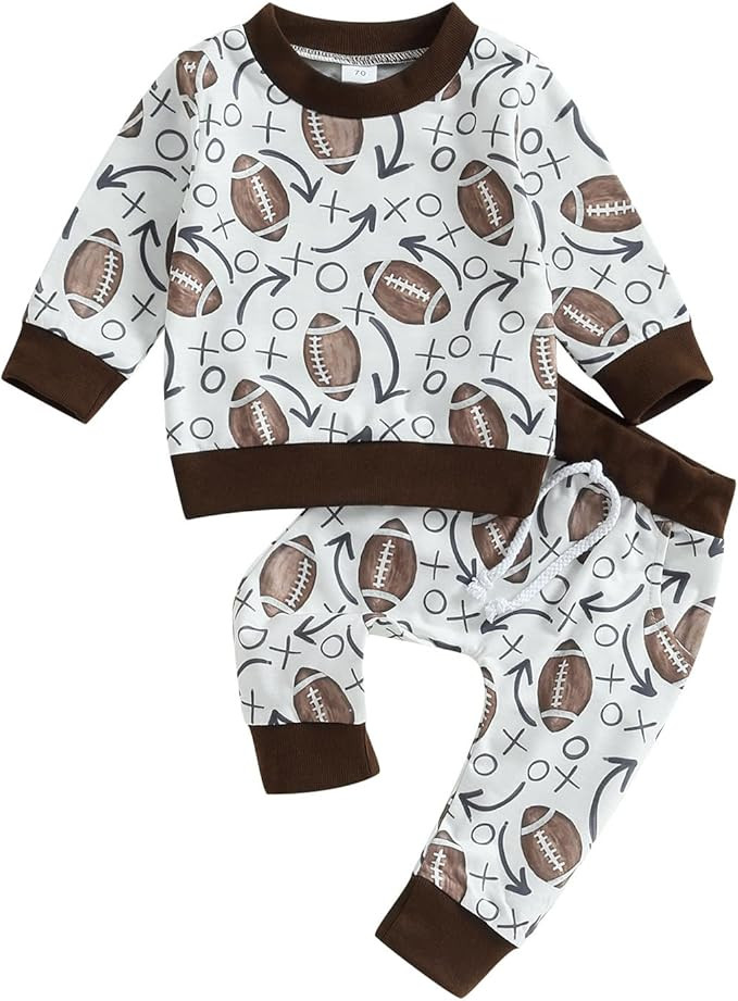 Kislio Infant Toddler Baby Boy Clothes Set Game Day Football Long Sleeve Pullover Sweatshirt Pant... | Amazon (US)