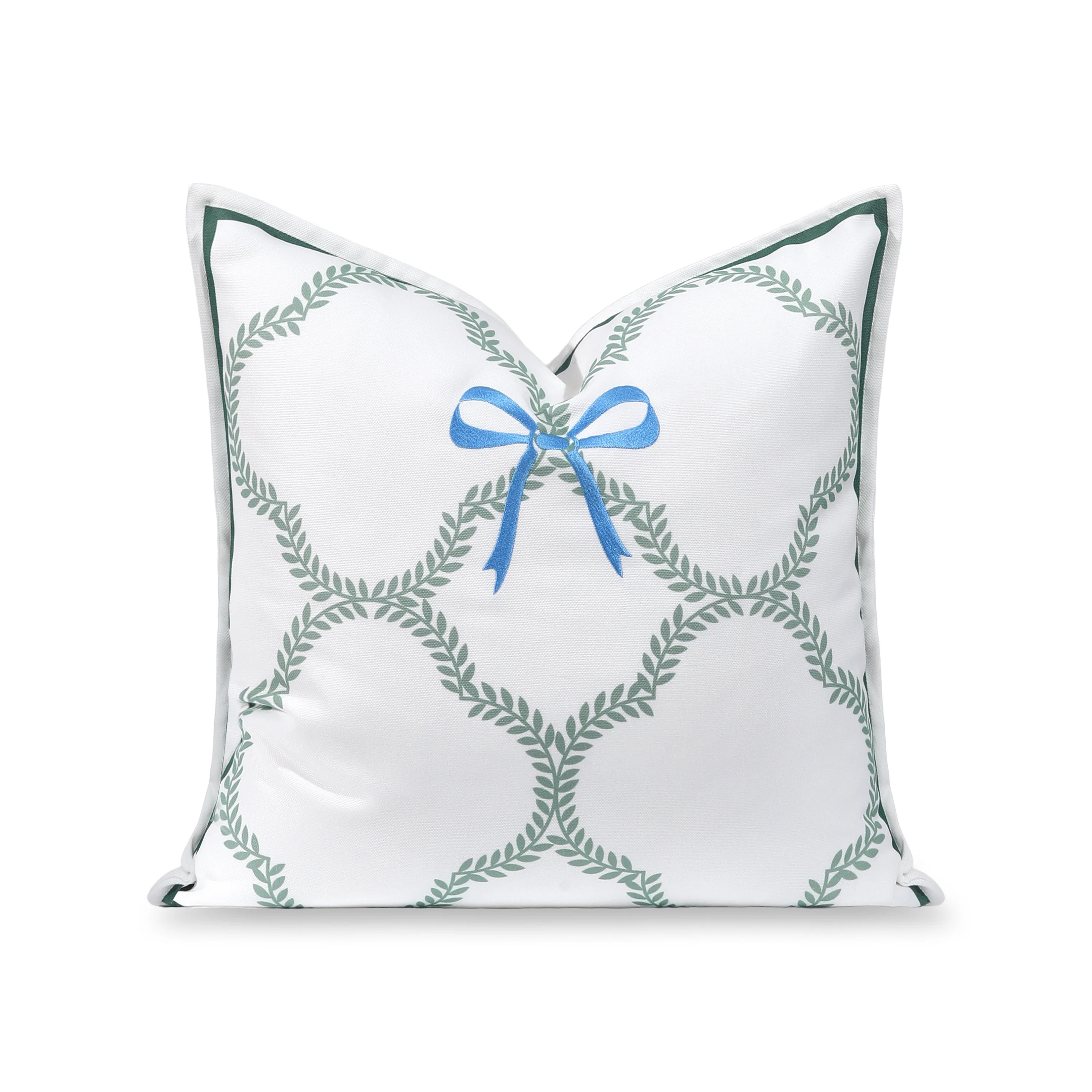 Wreathia, Indoor/Outdoor Baby Blue Bow Pillow Cover, with Flanged Border, 20 | Hofdeco