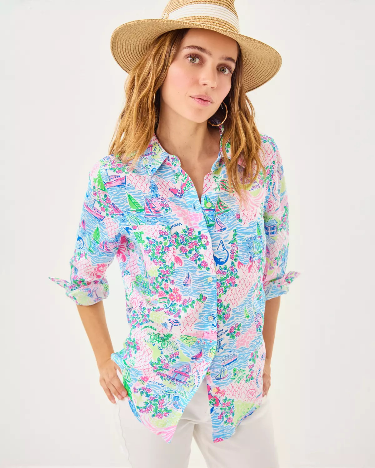 Sea View Linen Button Down Shirt | Lilly Pulitzer