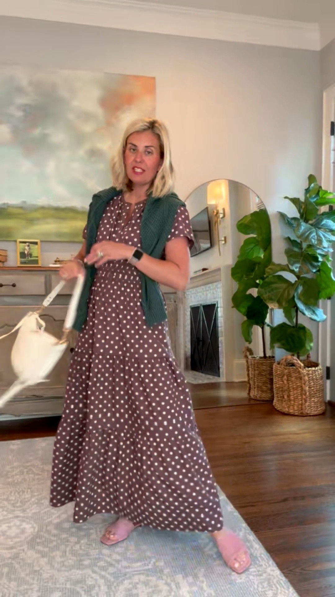 Y’all know, I love mixing colors… pink, blue, and green are neutrals to me. This dress is polkadot perfection!  I’m wearing xs dress & sweater, 38 sandal and small bag. ￼￼

#LTKOver40 #LTKdayinmylife #LTKootd