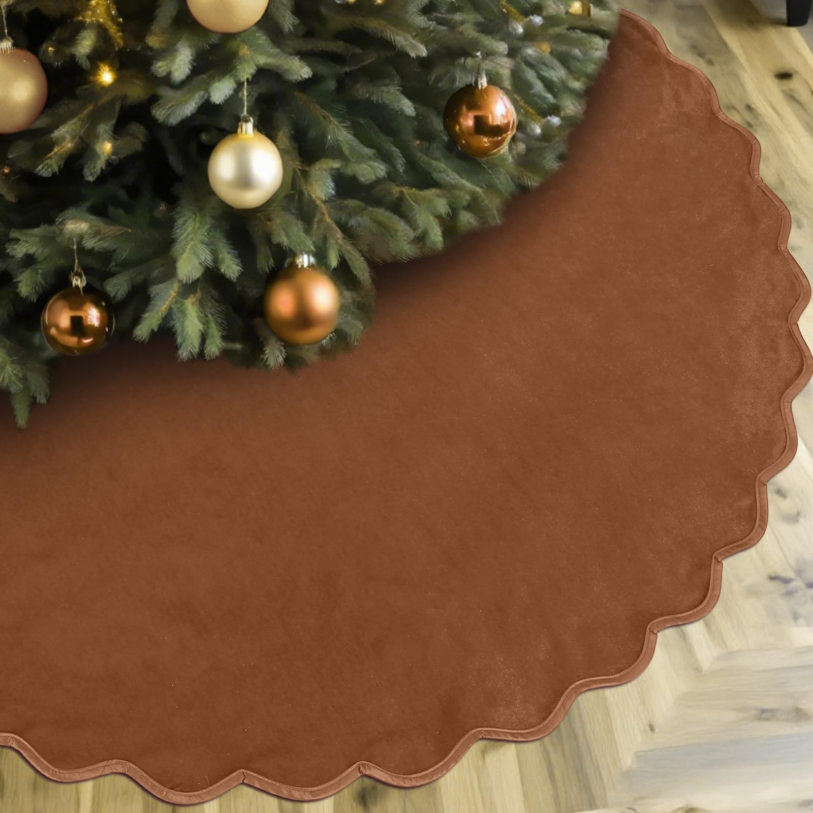 Brown Christmas Tree Skirt 48 Inches Neutral Velvet Christmas Tree Skirts Modern Scalloped Edge X... | Amazon (US)