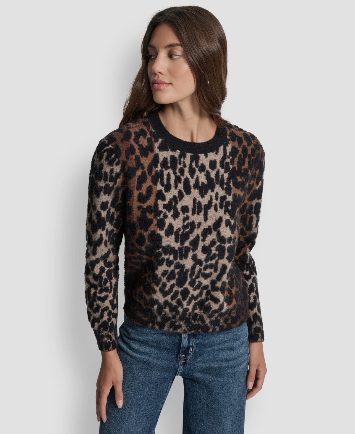 Dkny Jeans Women's Leopard Print Sweater - Burnt Sugar Combo | Macy's