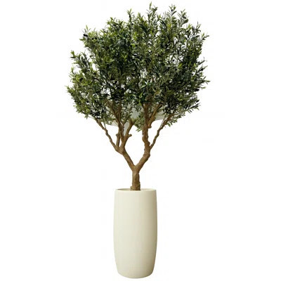 Artificial Olive Tree In Glossy Blue Lisbon Planter | Perigold