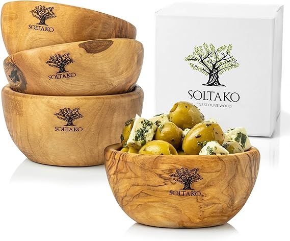 SOLTAKO 4 small dip bowls set - olive wood tapas bowls - small Mediterranean bowl for olives & BB... | Amazon (US)