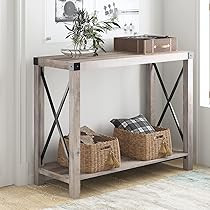 Hoomic Farmhouse Entry Table with Open Storage Shelf and X-Shaped Metal Support, Simple Console Tabl | Amazon (US)