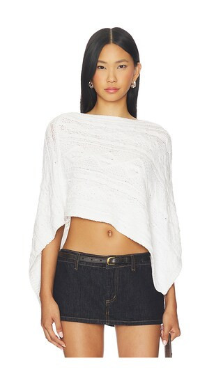 Frankies Bikinis Mountain Cable Knit Poncho in White. - size S/M | Revolve Clothing (Global)