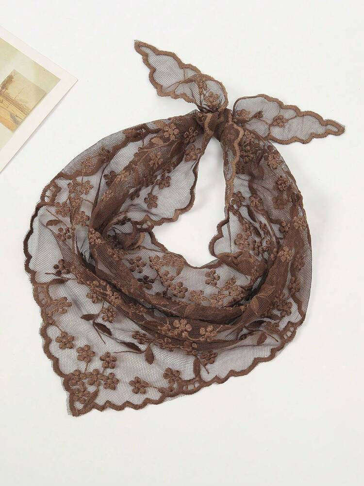 1pc Lace Floral Trim Scarf, Women Triangular Scarf, Bag Decor, Hair Tie For Dress | SHEIN