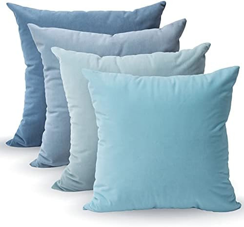 Tayis Blue 20x20 Throw Pillow Covers, Accent Velvet Soft Square Pillow Cover Set of 4, Neutral Decor | Amazon (US)