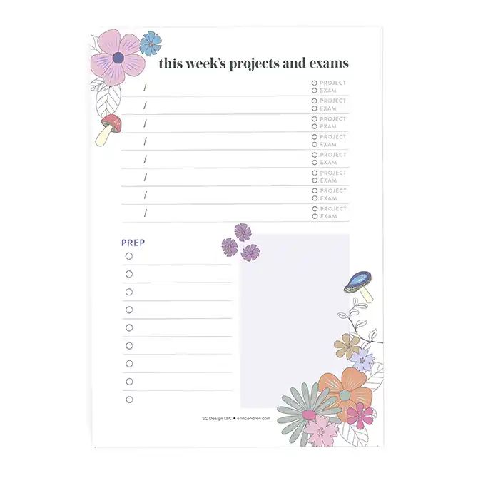 Weekly Projects and Exams Sticky Notepad | Erin Condren