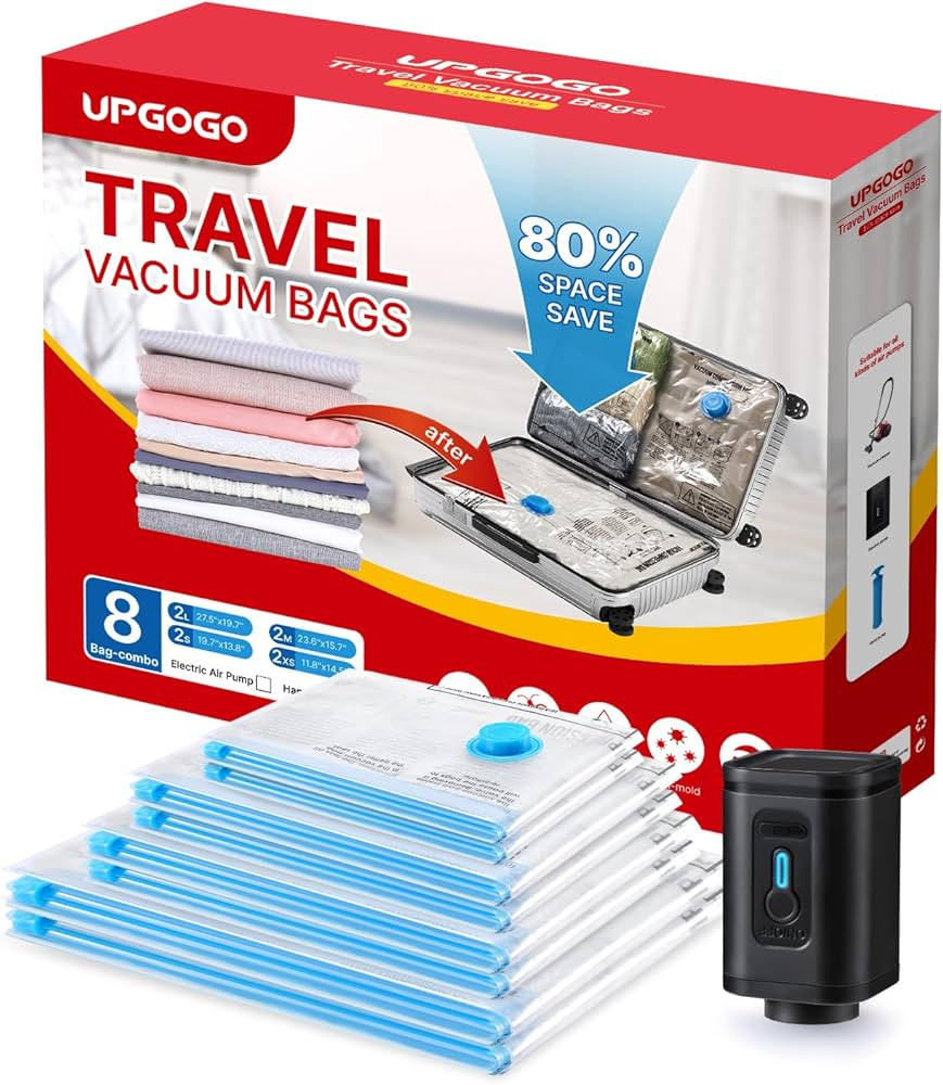 Travel Vacuum Bags with Portable Electric Pump (Combo 8 Pack) | Amazon (US)