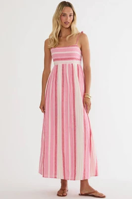 Valory Maxi Dress Bubblegum Stripe Linen | Beach Riot