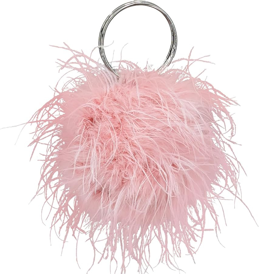 LVCOMEFF Women Ostrich Feather Purse Round Clutch Mini Handbag Cute Furry Evening Purse for Party Wedding | Amazon (US)