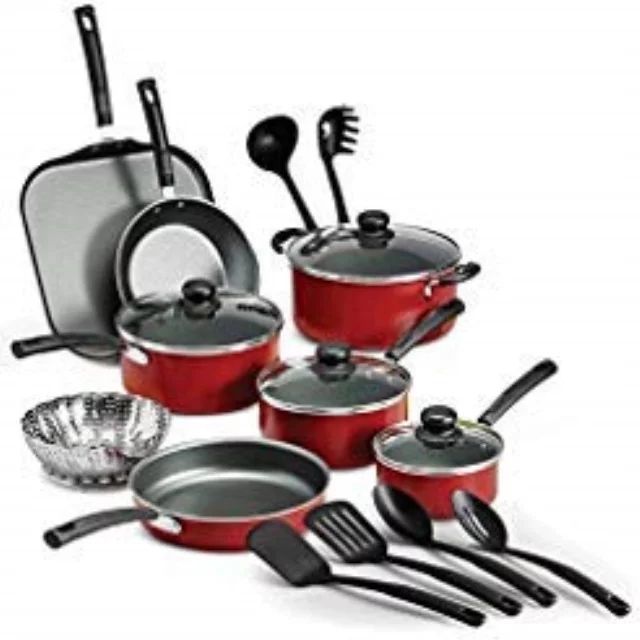 18 Piece Nonstick Pots & Pans Cookware Set Kitchen Kitchenware Cooking NEW (RED) | Walmart (US)