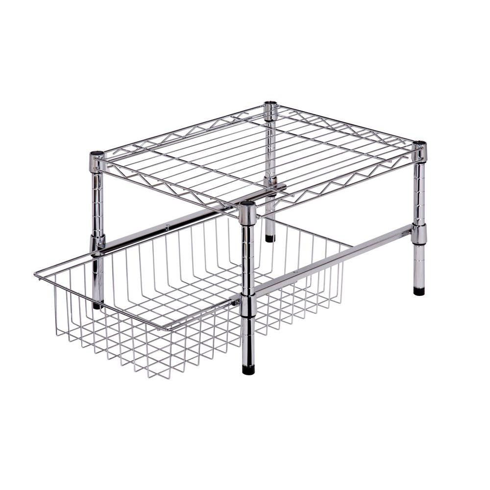 Honey-Can-Do 11 in. H x 12 in. W x 18 in. D Adjustable Steel Shelf with Basket Cabinet Organizer ... | The Home Depot