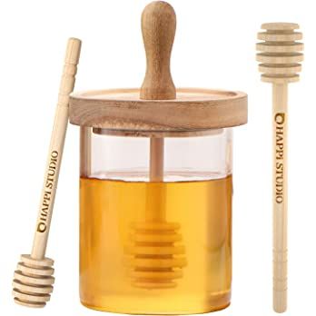 HAPPI STUDIO Honey Pot - Airtight 13 Oz Honey Jar and Dipper Set - Honey Jars with Dipper - Honey... | Amazon (US)