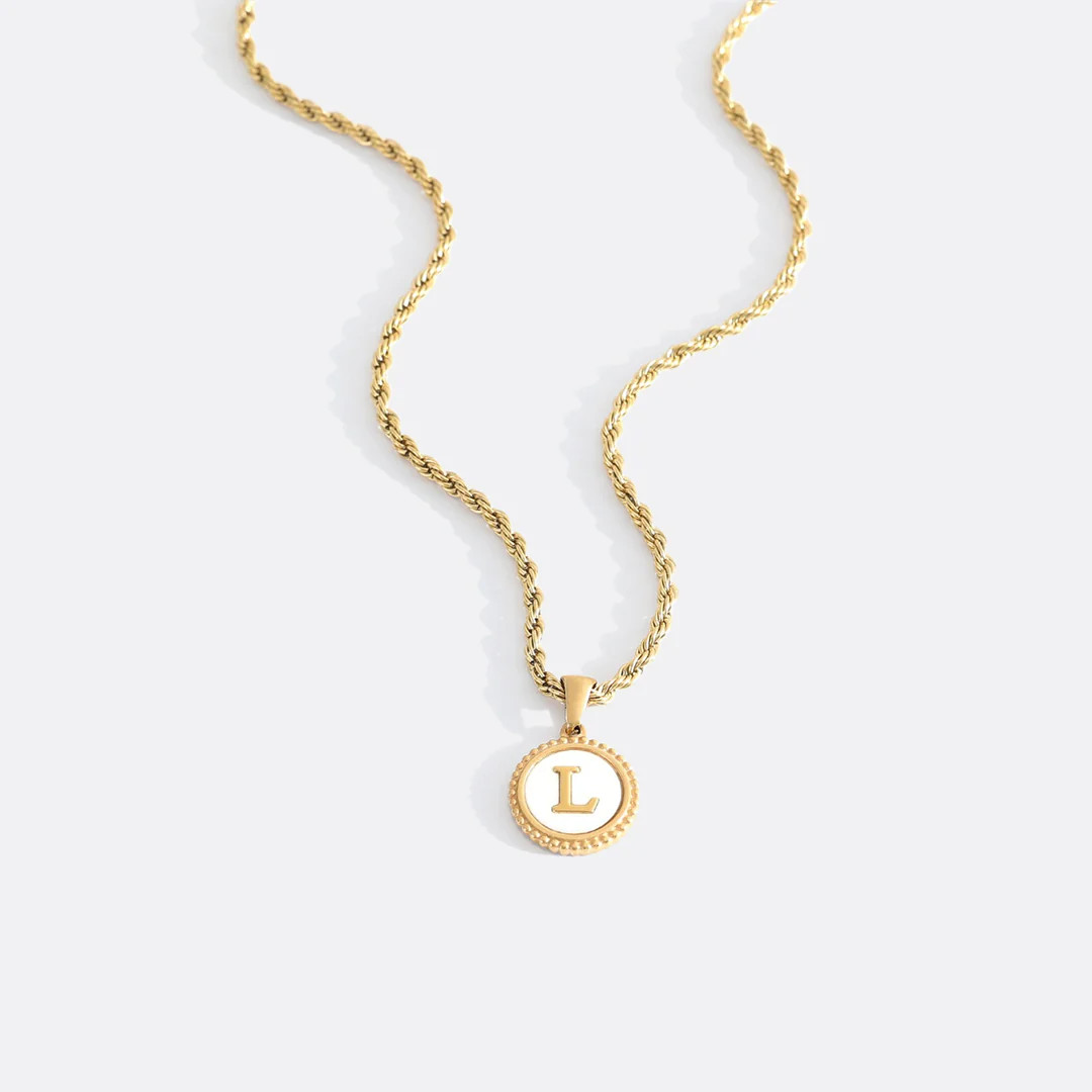 Mother of Pearl Disc Letter Necklace with Rope Chain | Mint & Lily