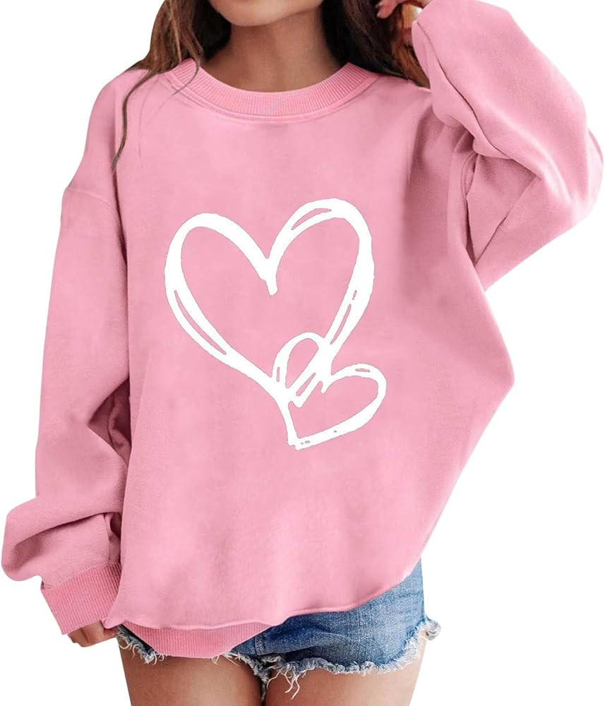 Girls Preppy Heart Sweatshirts Oversized Pullover Sweatshirt Kids Fall Winter Long Sleeve Cute Tr... | Amazon (US)