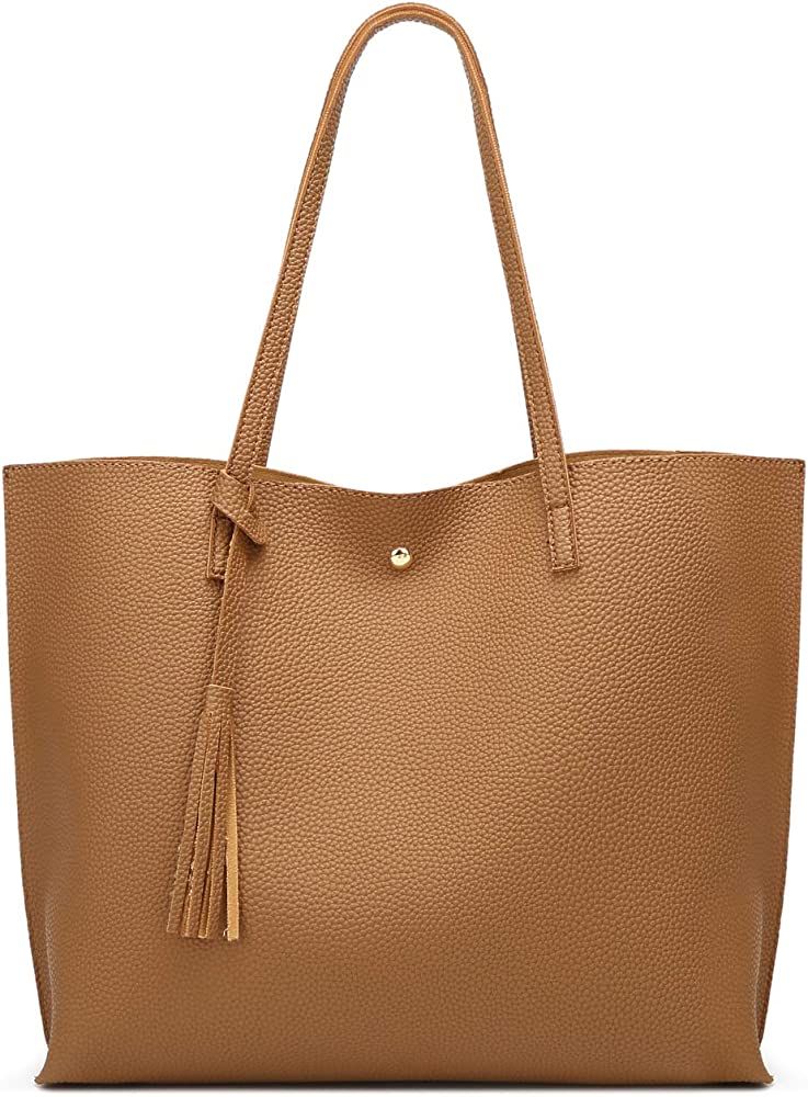 Women's Soft Faux Leather Tote Shoulder Bag from Dreubea, Big Capacity Tassel Handbag | Amazon (US)