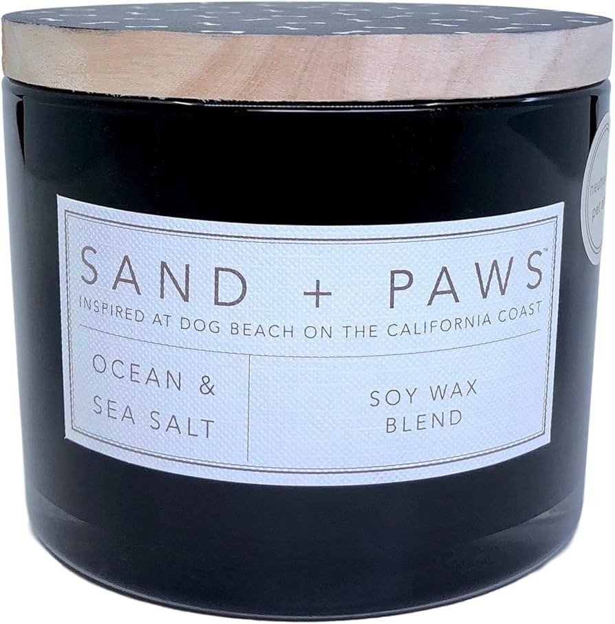 Sand and Paws Ocean and Sea Salt Scented Candle Dog Bones Lid | Amazon (US)