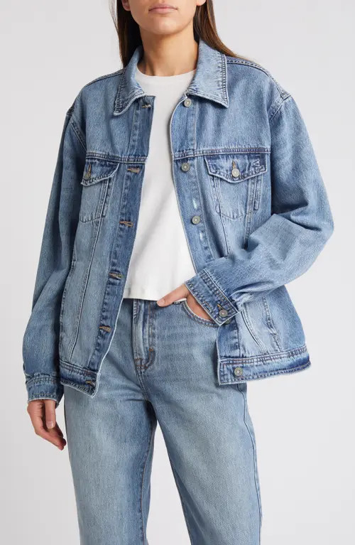 HIDDEN JEANS Clean Distressed Oversize Denim Jacket in Light Wash at Nordstrom, Size Large | Nordstrom