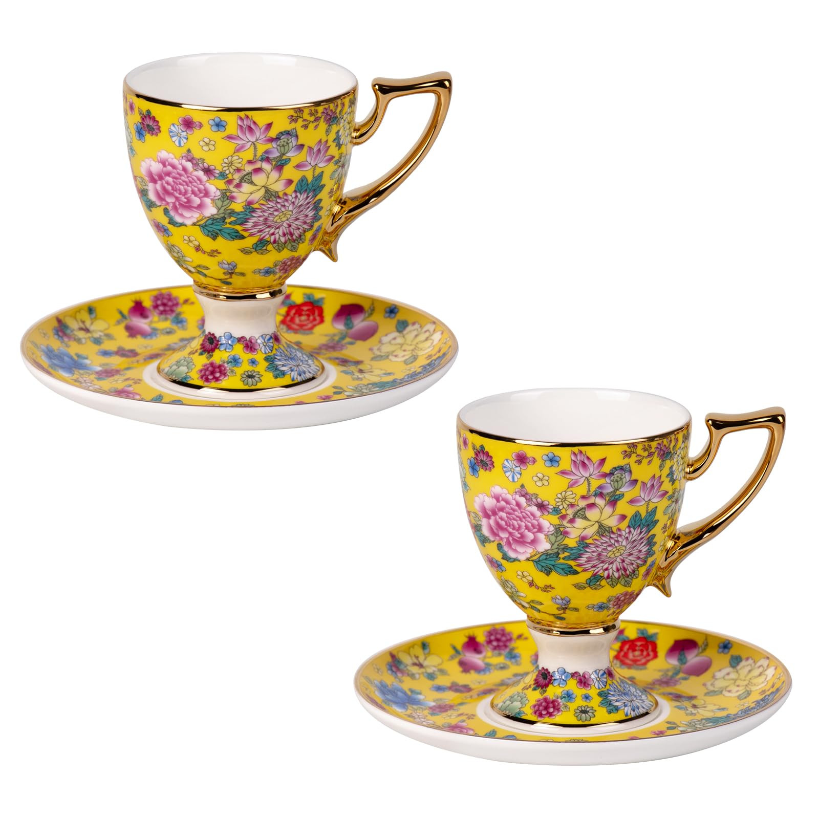 KAMMAK Tea Cups and Saucers Set of 2, Porcelain Coffee Cups with Saucer for Espresso, Cappuccino,... | Amazon (US)