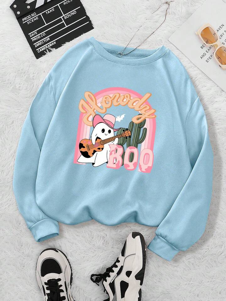 Cartoon & Letter Graphic Thermal Lined Sweatshirt | SHEIN