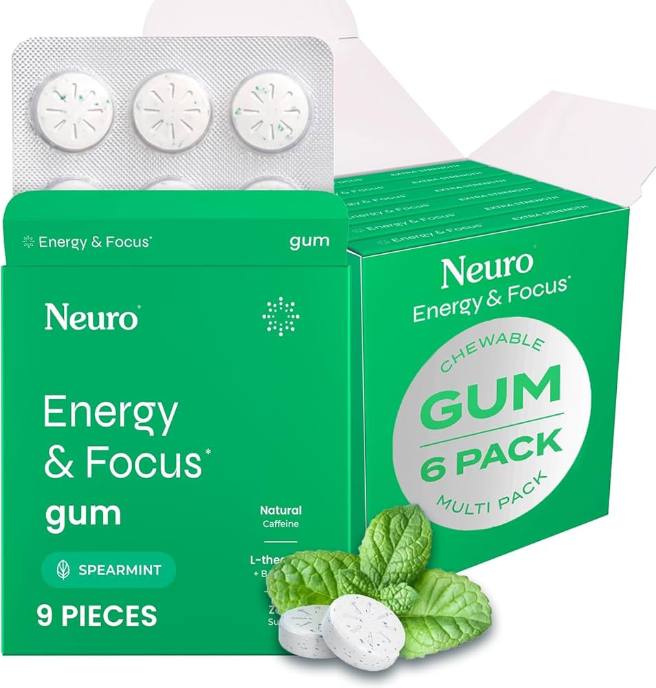 Neuro Energy & Focus Gum - 40mg Natural Caffeine Gum & Nootropic Energy Supplement with L-Theanin... | Amazon (US)