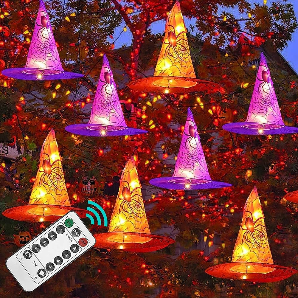 Funpeny Halloween Decoration Lights, 8 PCS Waterproof Hanging Witch Hat with String Lights with R... | Amazon (US)