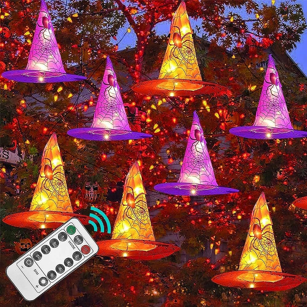 Funpeny Halloween Decoration Lights, 8 PCS Waterproof Hanging Witch Hat with String Lights with R... | Amazon (US)