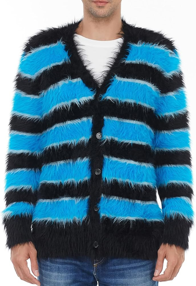 SINAR Men's Casual Fuzzy Cardigan Sweater Long Sleeve Soft Striped Knitwear Winter Warm Cardigan ... | Amazon (US)